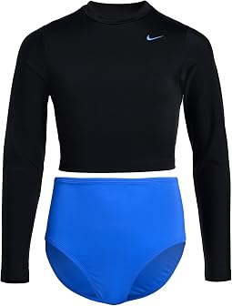 Effortless Essential Color Block Long Sleeve Crop Top & High Waist Set (Big Kid)