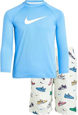 Long Sleeve Hydroguard Top & 5" Multi Sneaker Volley Short Set (Little Kid)
