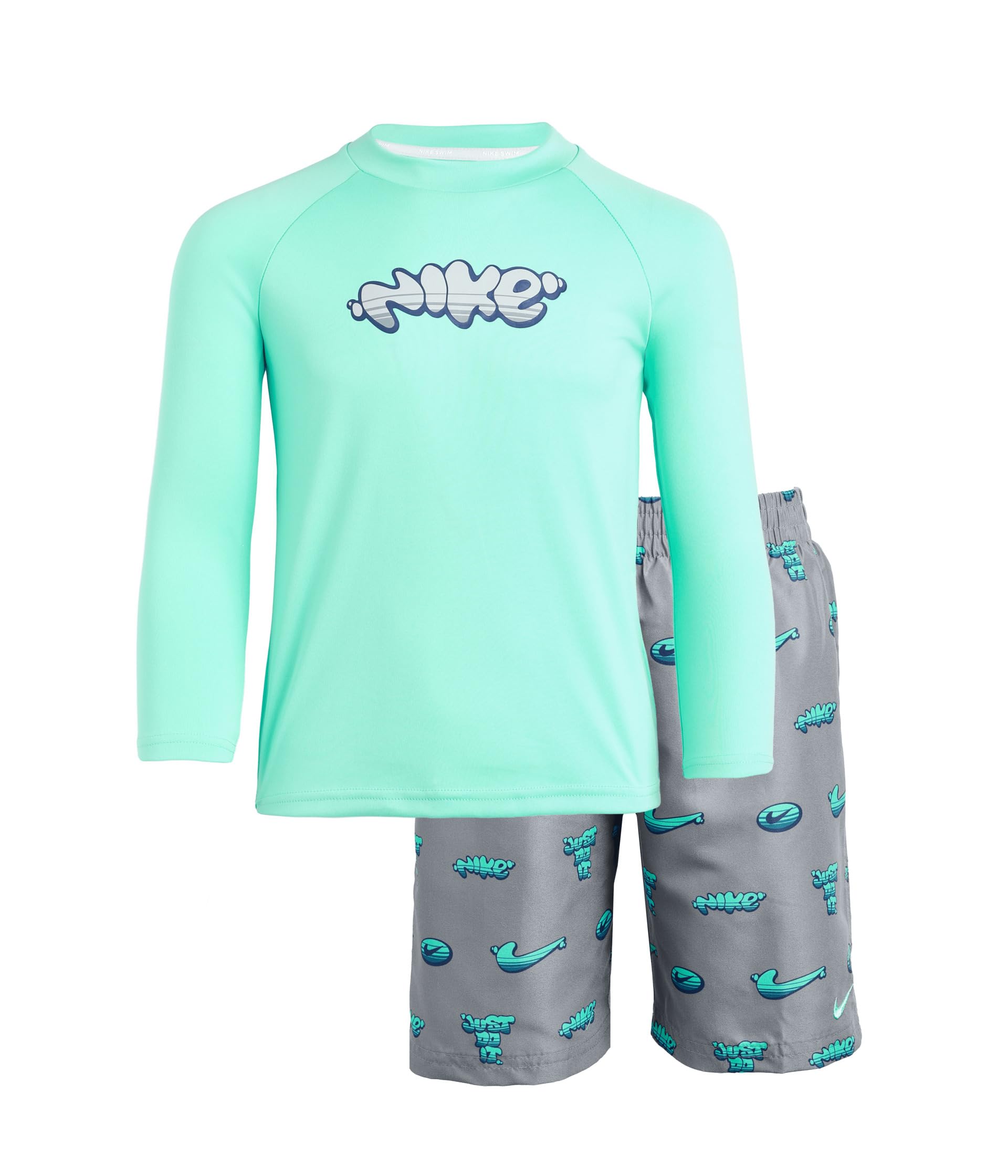 Long Sleeve Bubble Hydroguard Top & 5" Volley Short Set (Little Kid)