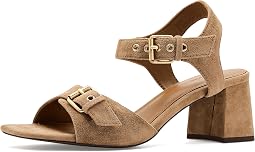 The Neeka Ankle-Strap Heeled Sandal in Suede