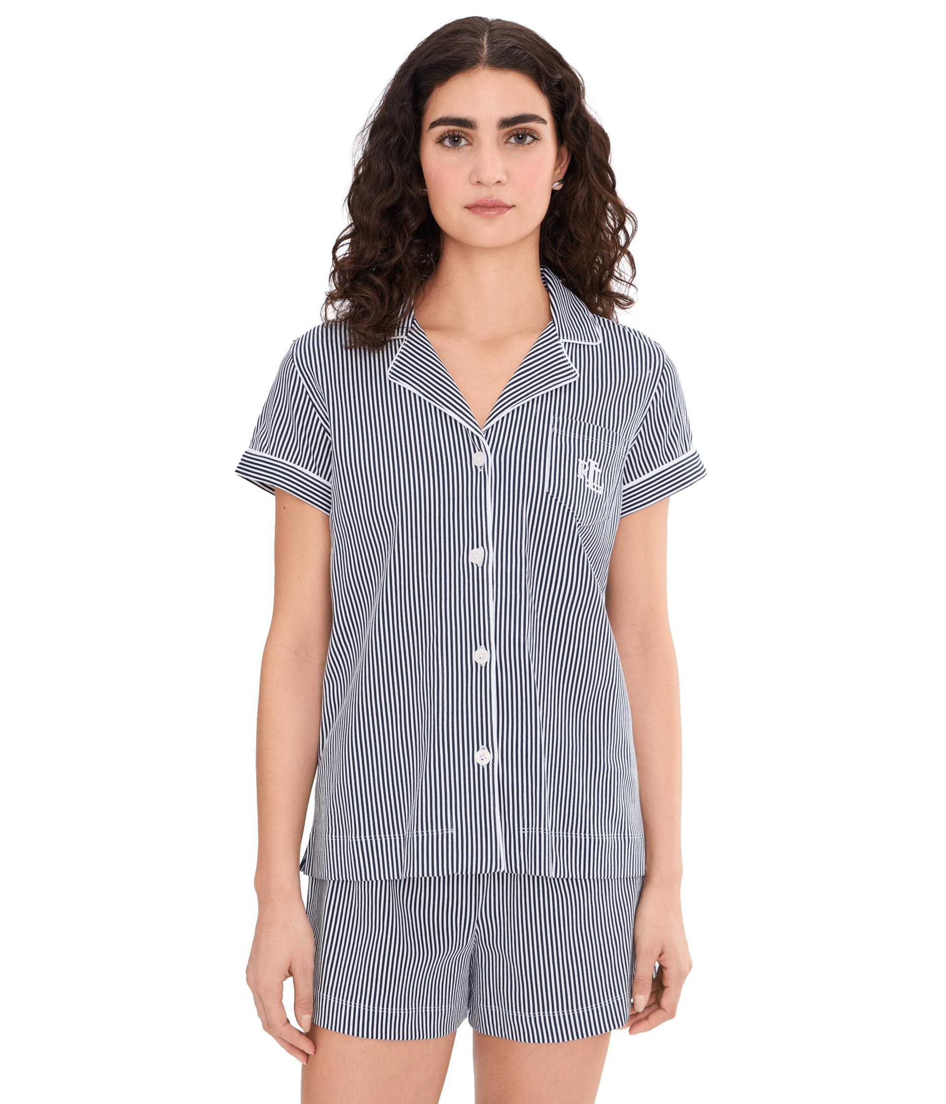 Knit Short Sleeve Notch Collar Boxer Pajama Set