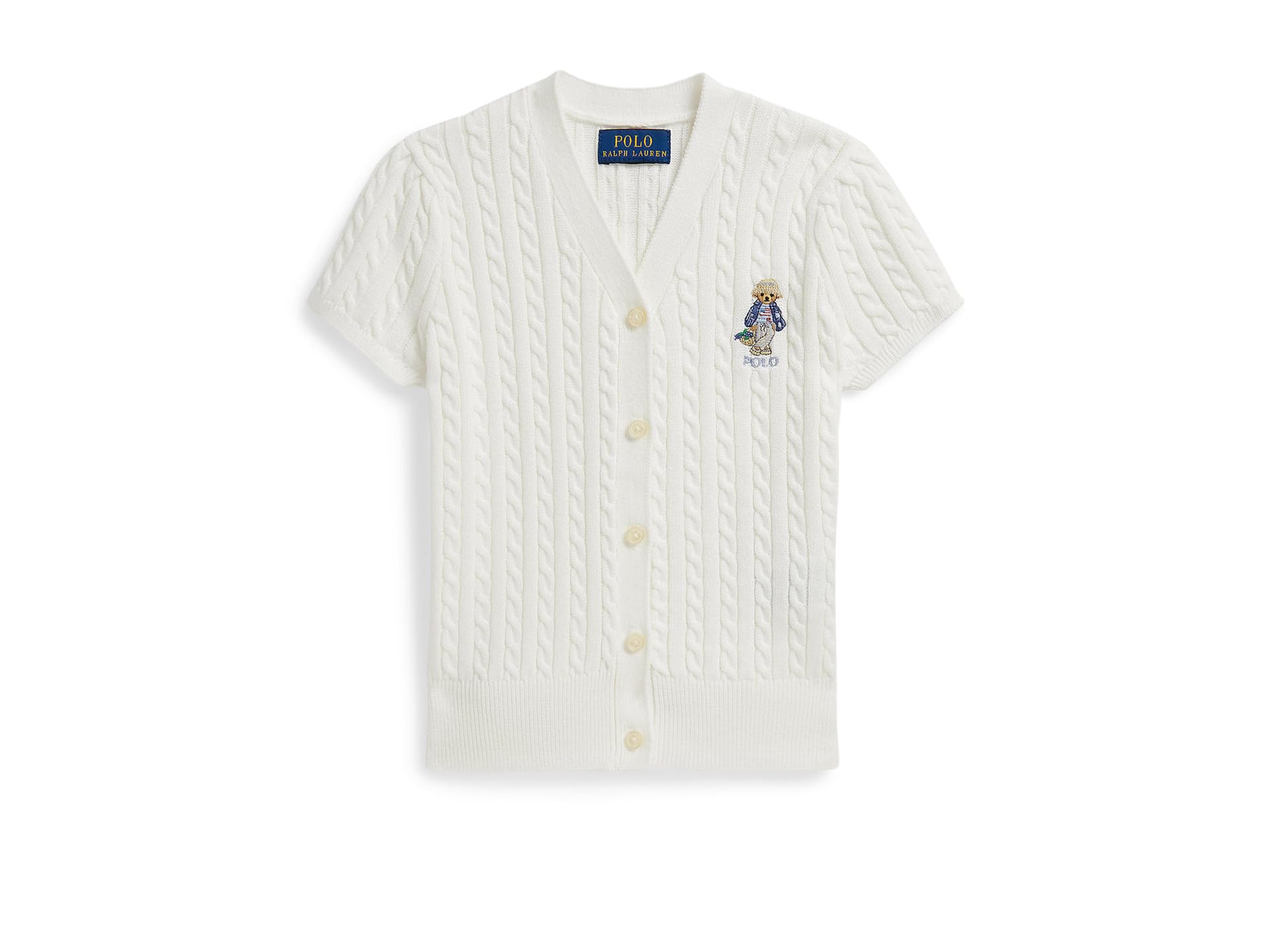 Polo Bear Cable Cotton V-Neck Cardigan (Toddler/Little Kid)