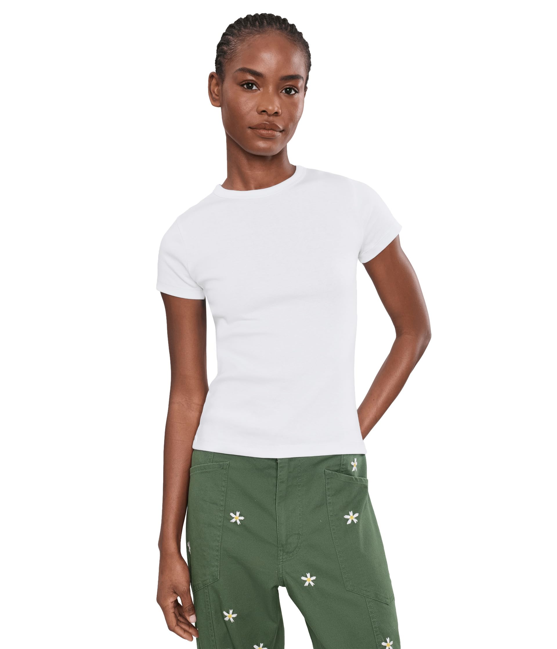Ribbed Short Sleeve Crew Neck Tee with Center Back