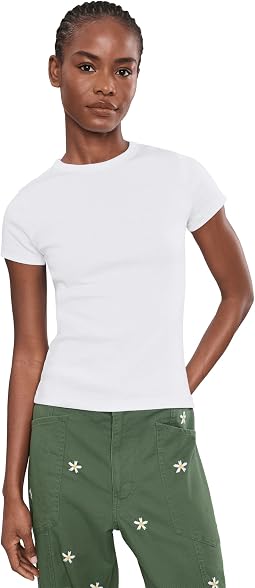 Ribbed Short Sleeve Crew Neck Tee with Center Back