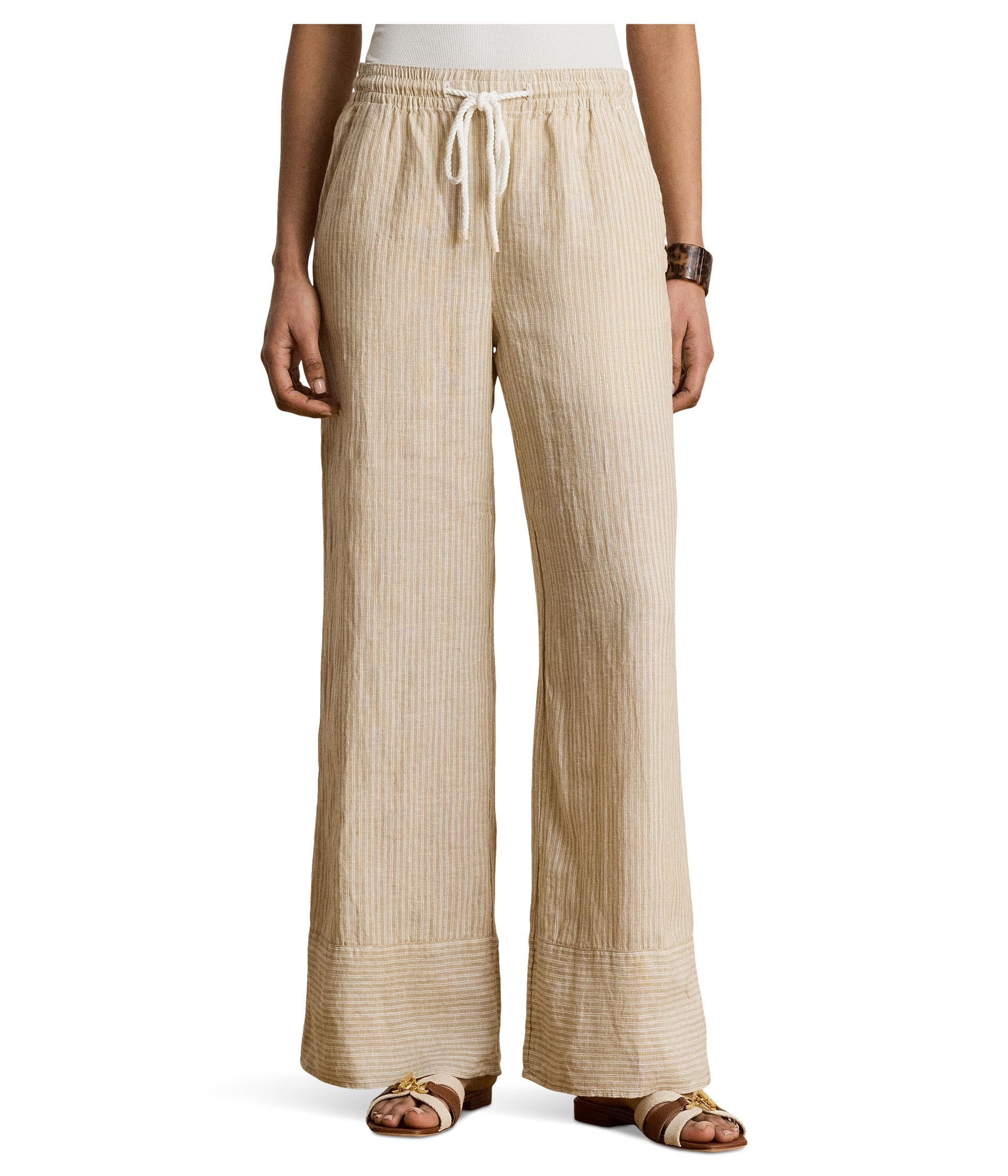 Striped Linen Wide-Leg Pants