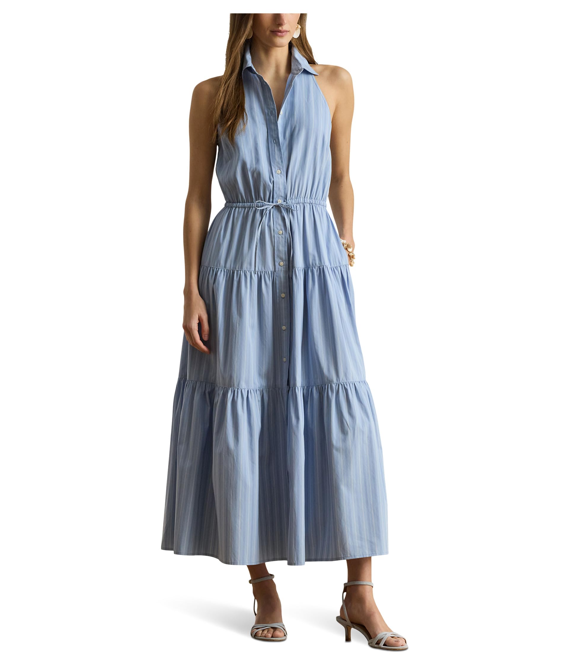 Striped Broadcloth Tiered Shirtdress