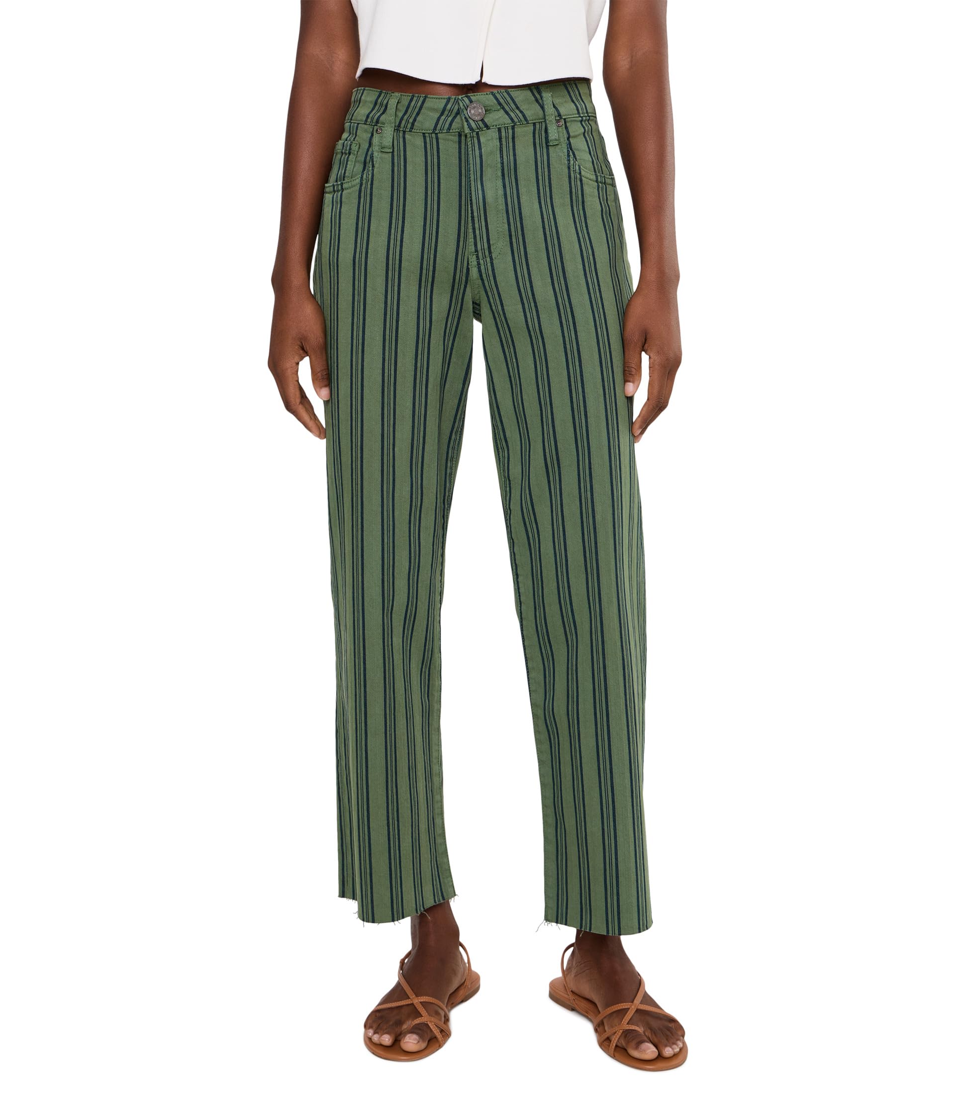 Charlotte High-Rise Wide Leg with Raw Hem in Matcha Green