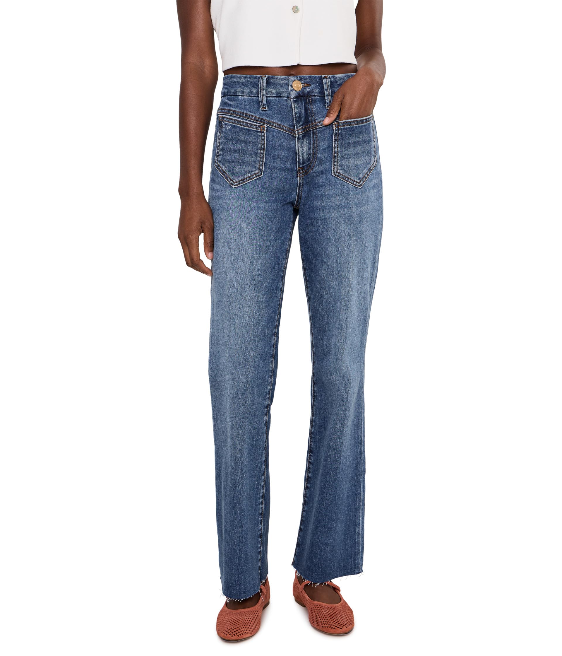 Джинсы Kelsey High-Rise Ankle Flare Front Yoke Pocket Raw Hem