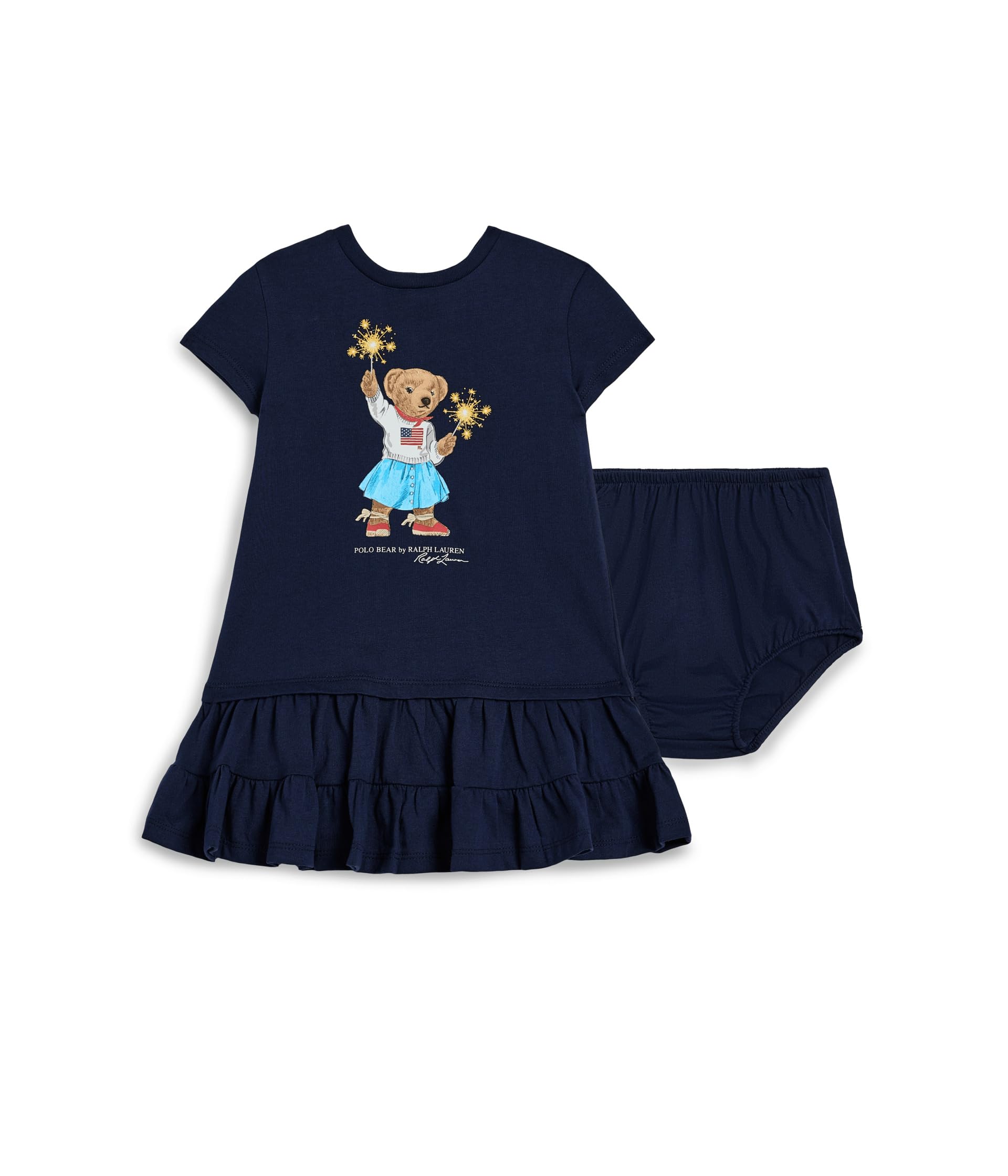 Polo Bear Tiered Cotton Dress & Bloomer (Infant)