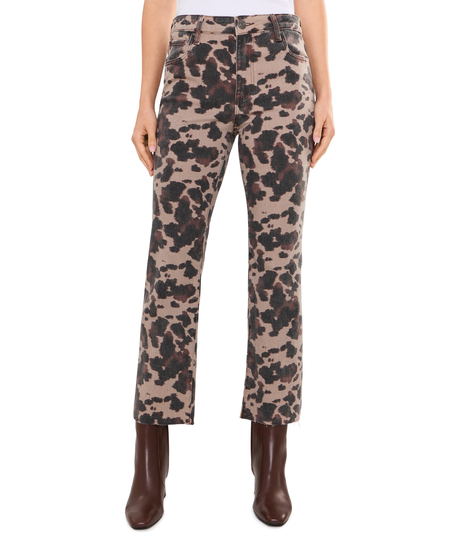 Kelsey High-Rise Ankle Flare with Raw Hem in Taupe