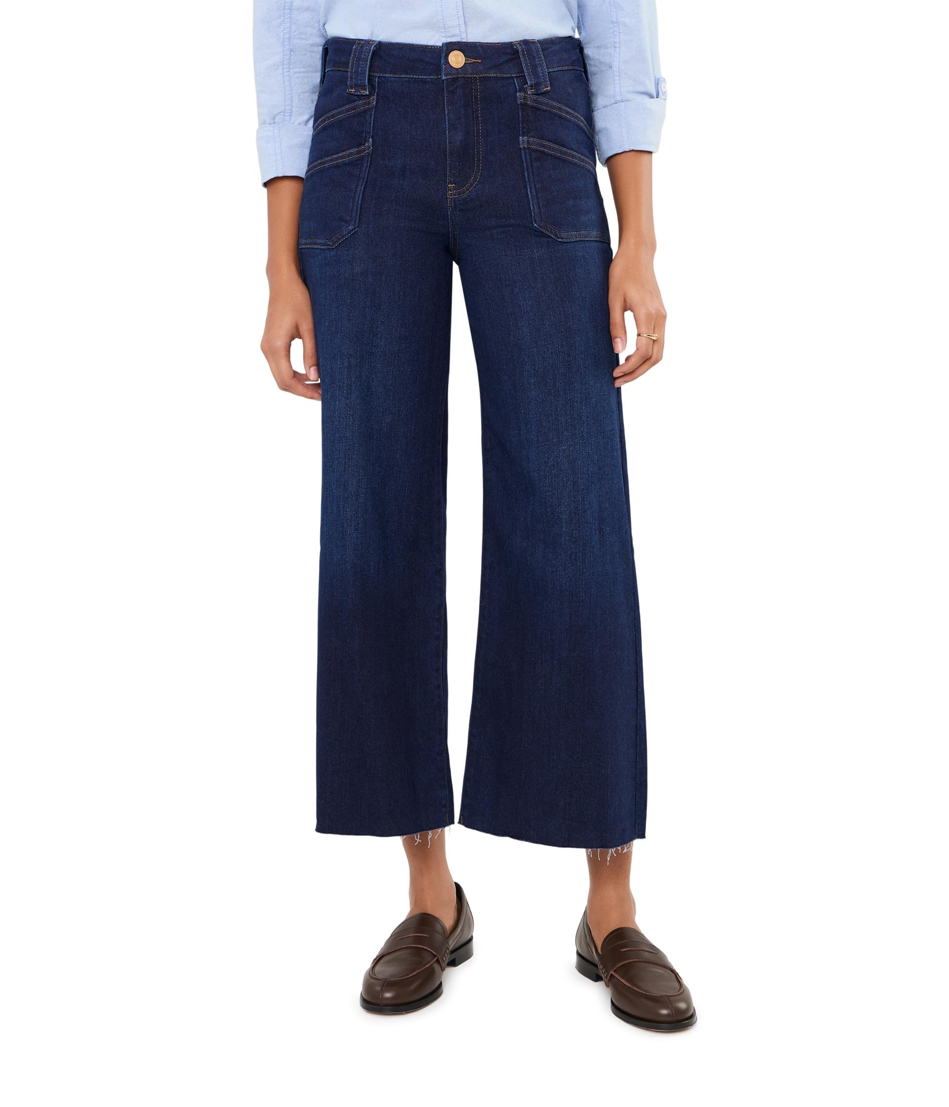 Meg High-Rise Front Patch Pocket Wide Leg Raw Hem in Director/Dark Base Wash