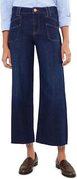 Meg High-Rise Front Patch Pocket Wide Leg Raw Hem in Director/Dark Base Wash