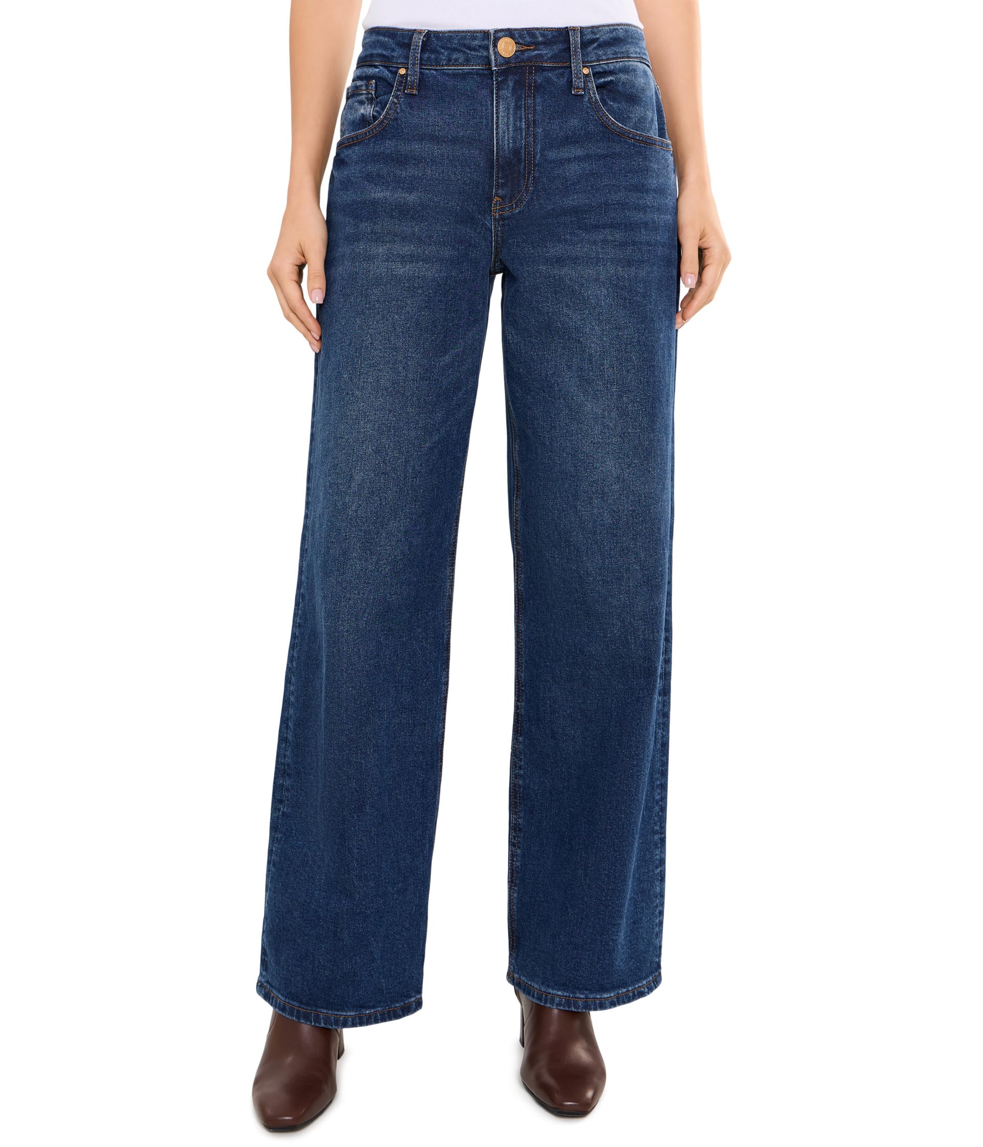 Selena Baggy Low Rise Straight Leg Clean Hem in Gracefully/Dark Base Wash