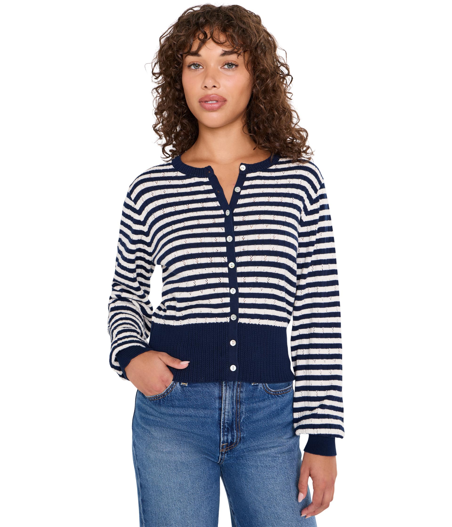 Кардиган Beckett Striped Pointelle с буфами и высоким ребристым воротом
