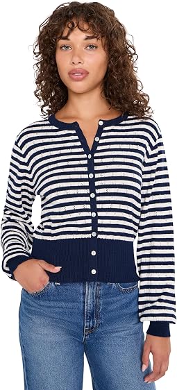 Кардиган Beckett Striped Pointelle с буфами и высоким ребристым воротом