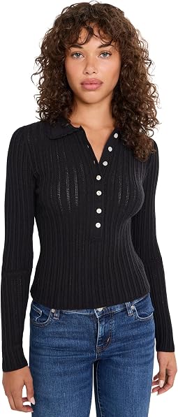 Tabitha Crochet Collar Long Sleeve Henley