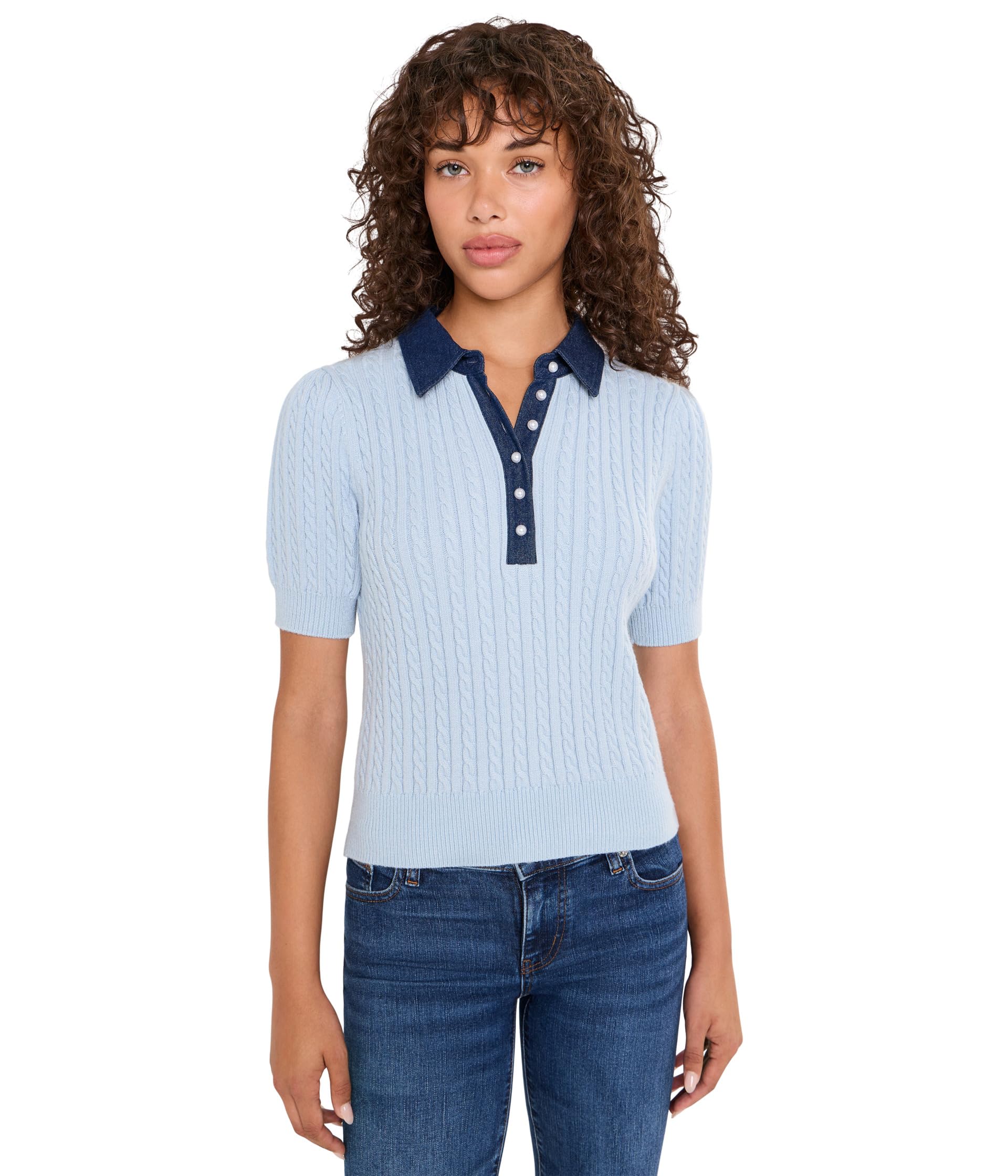 Astor Denim Mix Mini Cable Short Sleeve Pullover