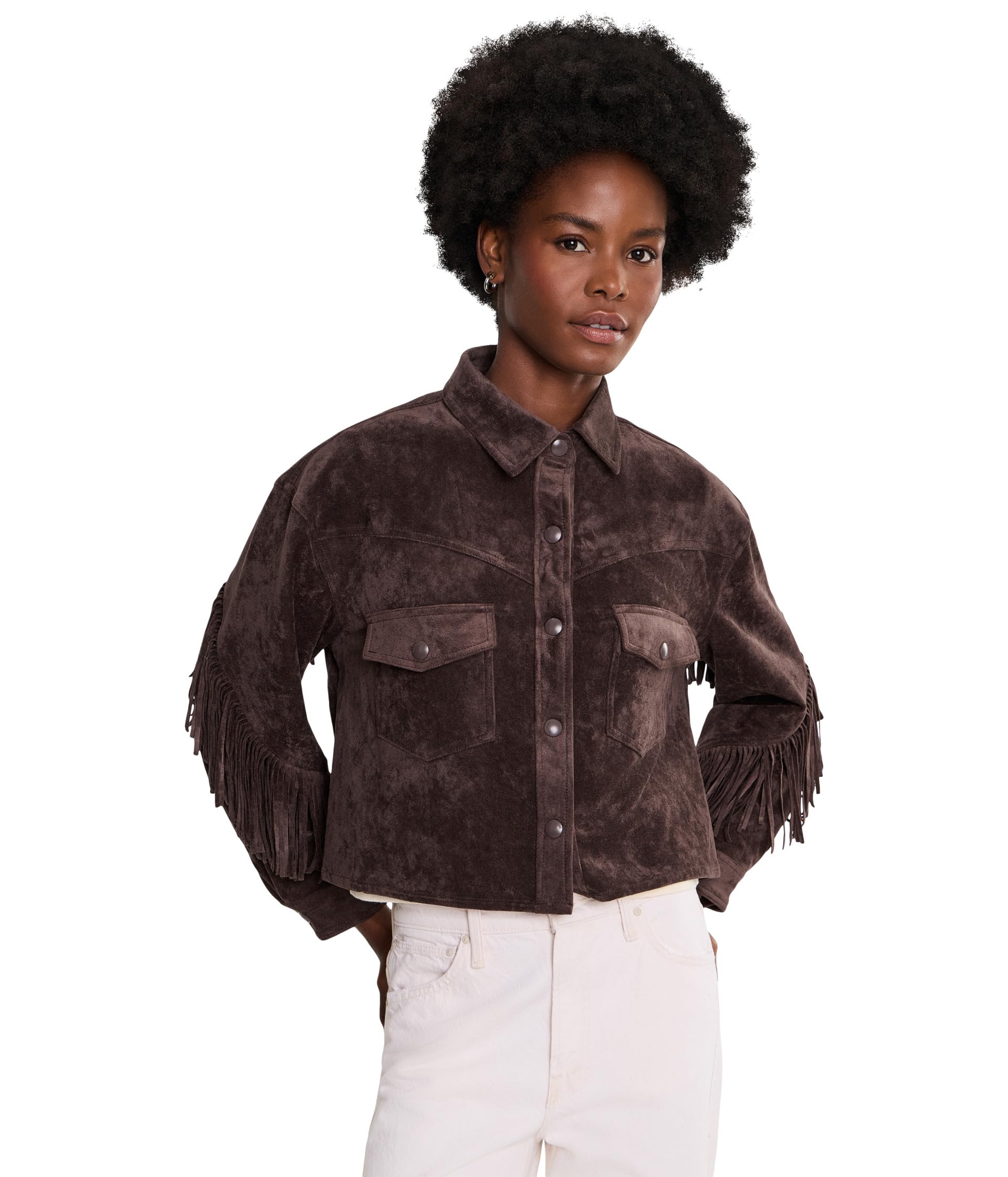 Bonfire Fringe Faux Suede Shirt Jacket