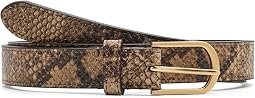 Rounded-Buckle Embossed Skinny Belt