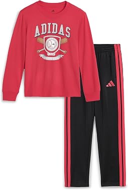 Graphic Cotton Long Sleeve Tee & 3-Stripe Pants Set (Toddler/Little Kid)