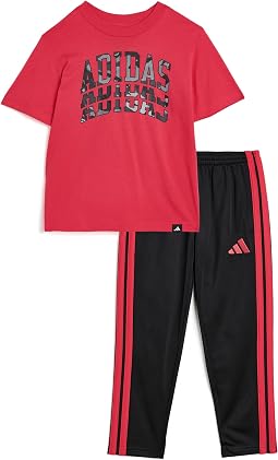 Graphic Cotton Tee & 3-Stirpe Pants Set (Toddler/Little Kid)