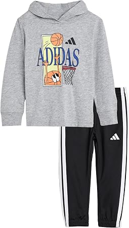 Graphic Hooded Heather Cotton Tee & Pants Set (Toddler/Little Kid)