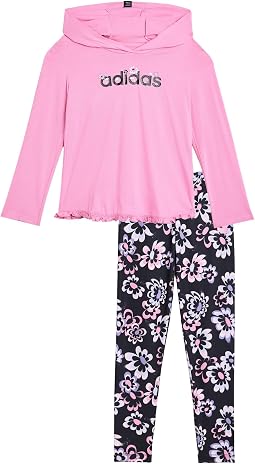 Long Sleeve Ruffle Hem Hooded Pullover and AOP Leggings (Toddler/Little Kid)