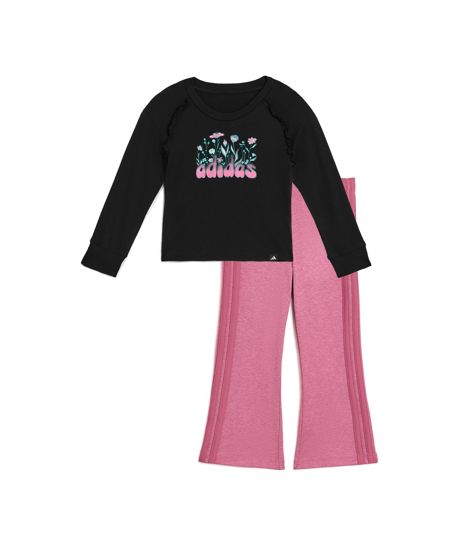 Long Sleeve Ruffle Raglan Tee and Flare Pant Set (Toddler/Little Kid)
