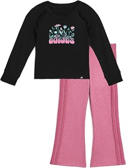 Long Sleeve Ruffle Raglan Tee and Flare Pant Set (Toddler/Little Kid)