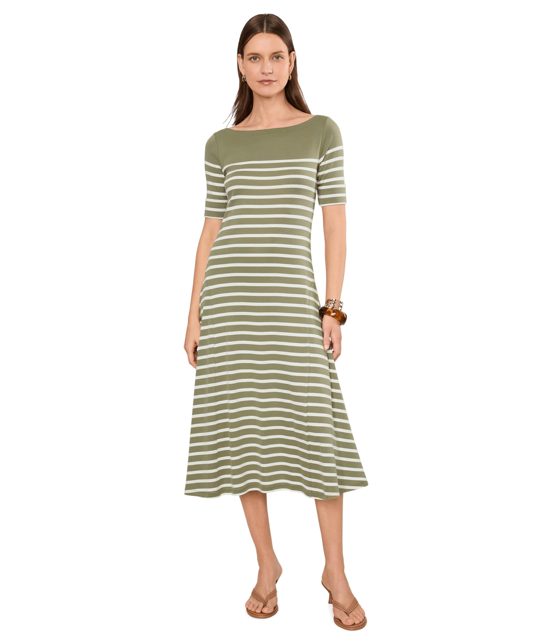 Breton-Stripe Cotton Ribbed Midi Dress