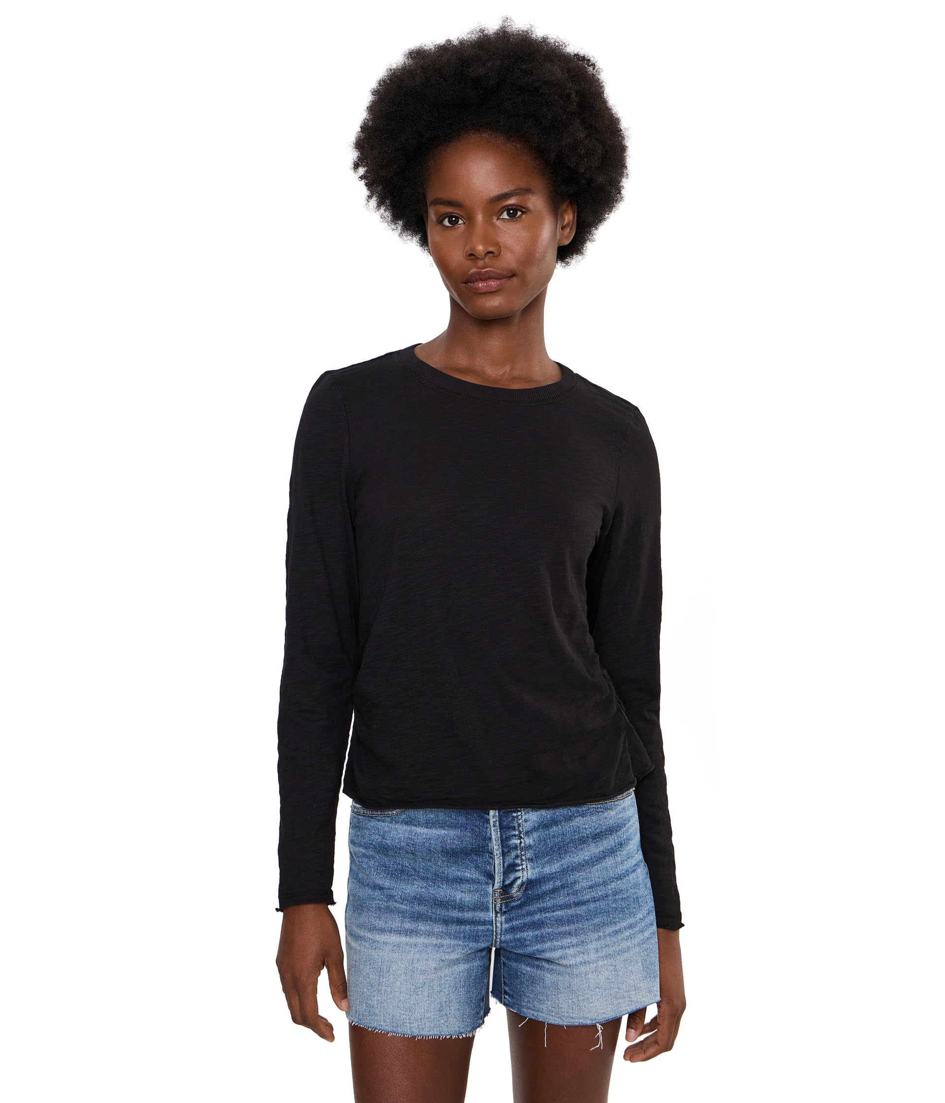 Long Sleeve Side Gather Crew Neck Slim Tee