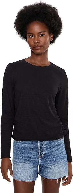 Long Sleeve Side Gather Crew Neck Slim Tee