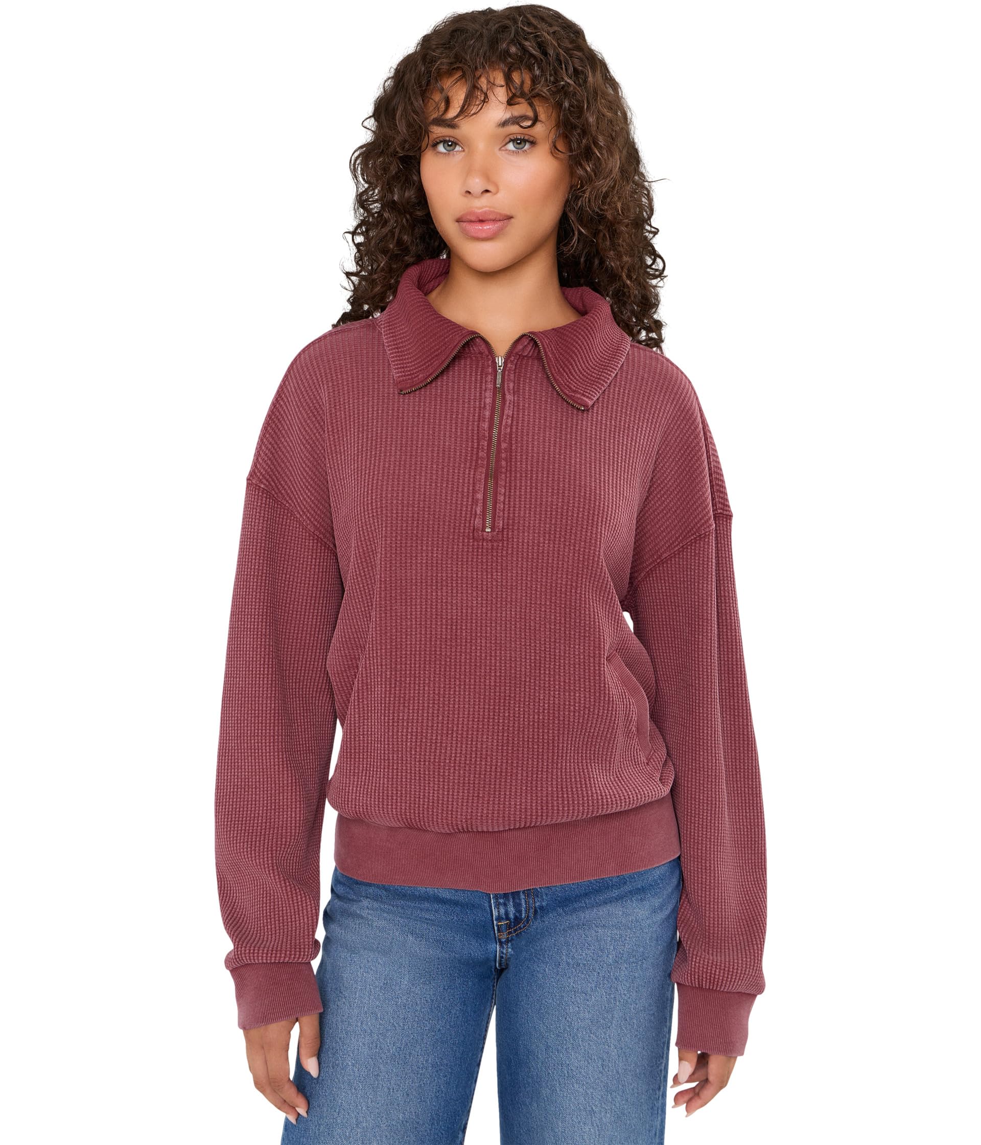 Long Sleeve 1/4 Zip Waffle Texture Sweatshirt
