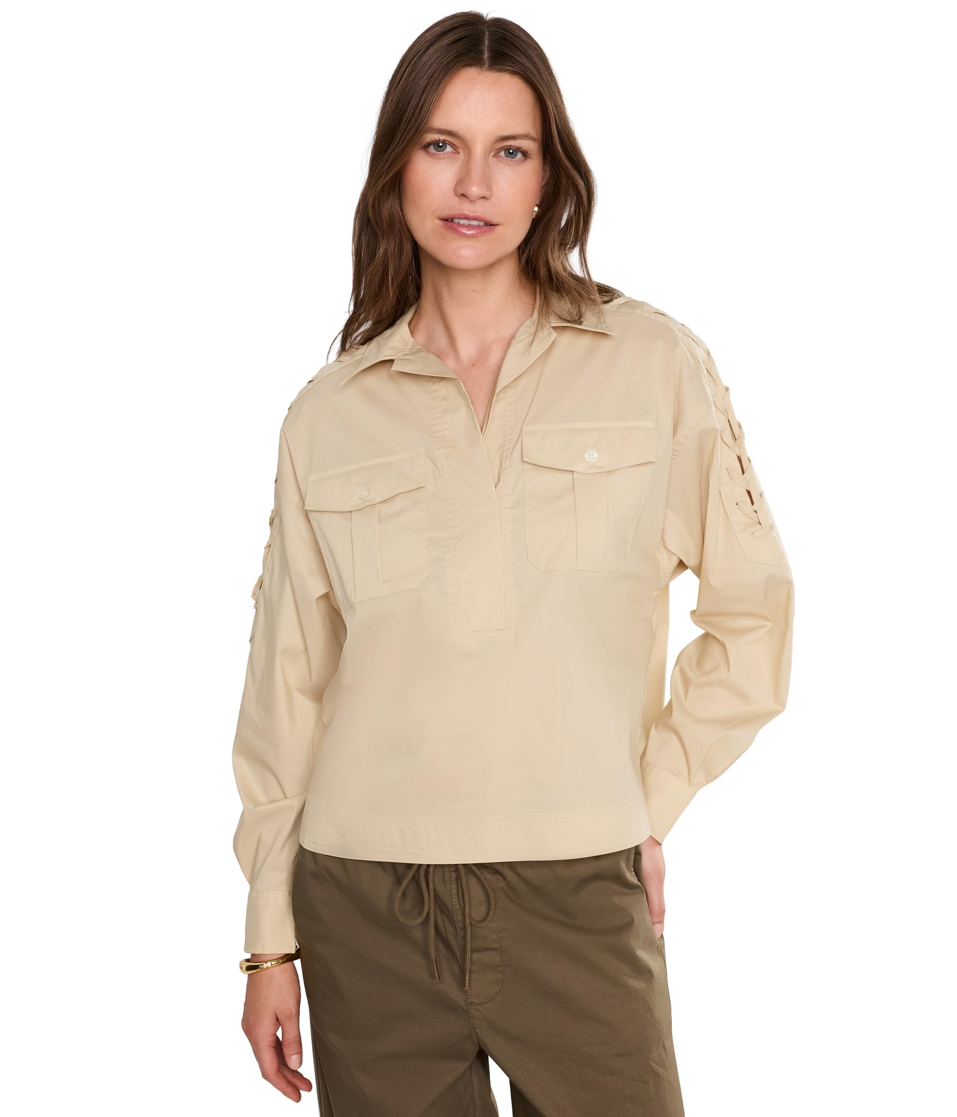 Lace-Up-Trim Cotton-Blend Cropped Shirt