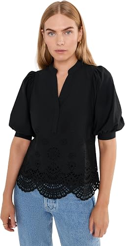 Noir Scalloped Eyelet Border Poplin