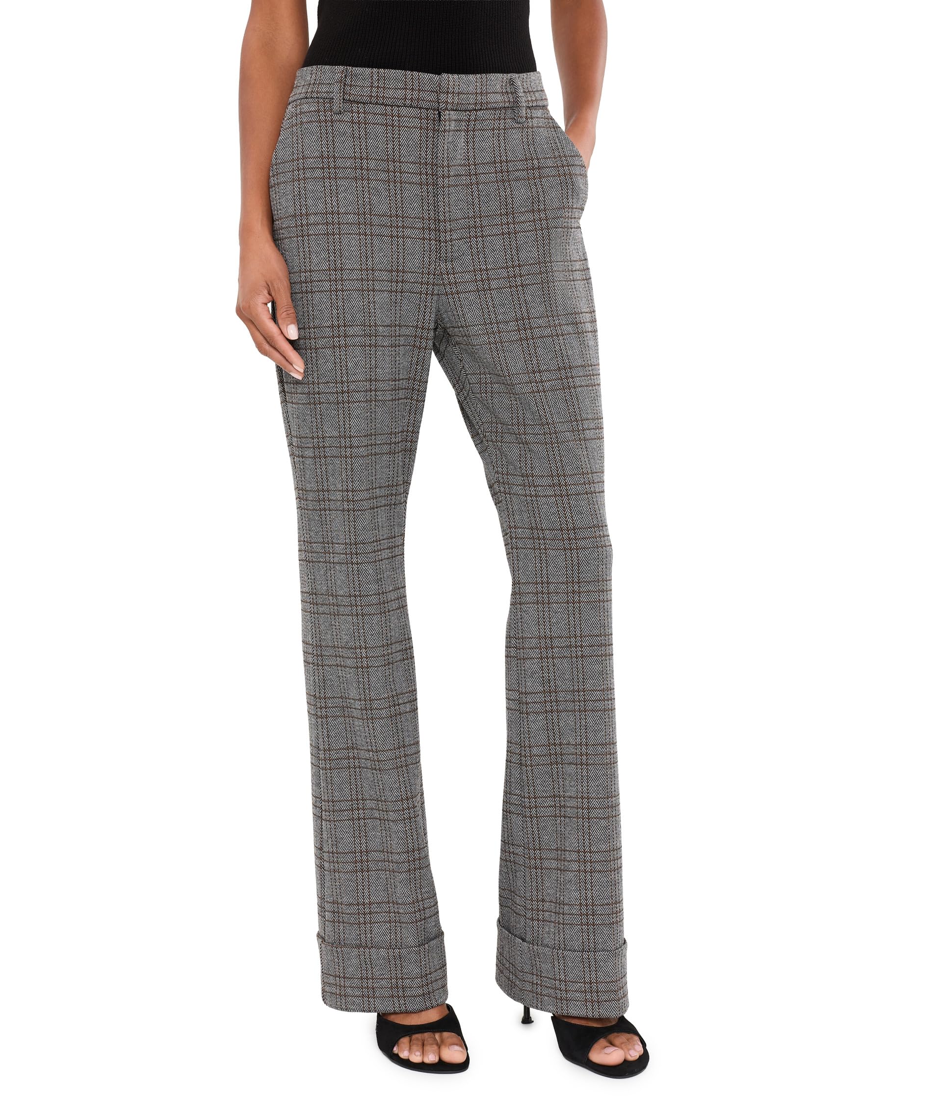 High-Rise Flare Trousers w/ Cuff Hem