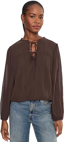 Long Sleeve Bubble Hem with Split-Neck and Two Ties