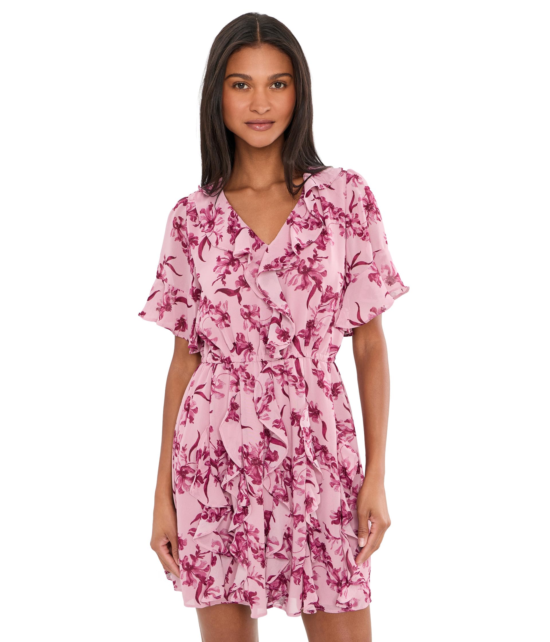 Короткое платье с воланами и коротким рукавом Waterfall Ruffle