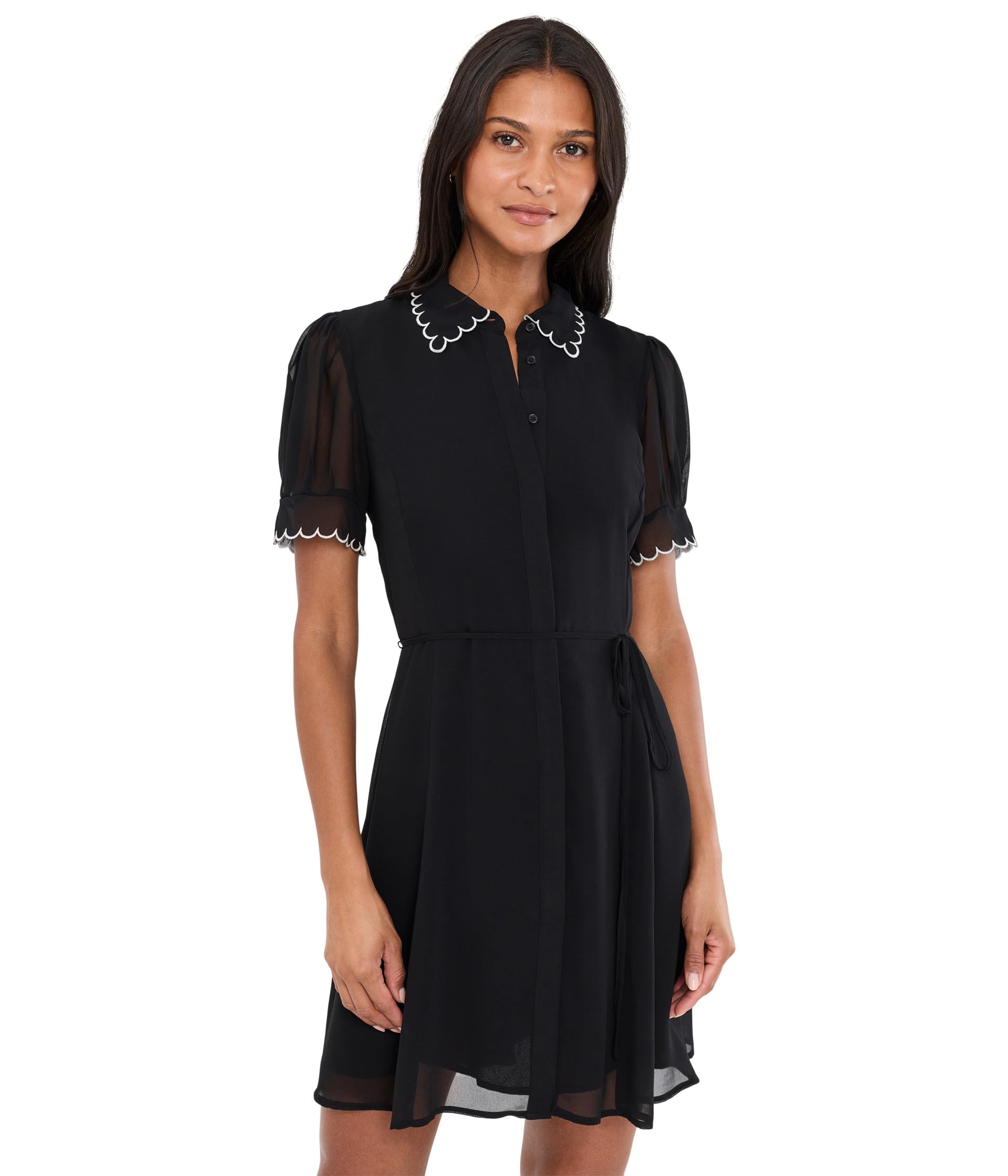 Contrast Stitch Short Sleeve Scallop Mini Dress