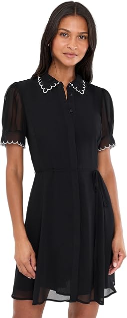 Contrast Stitch Short Sleeve Scallop Mini Dress