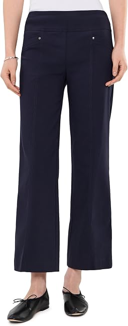 Control Stretch Elastic Waist Pull-On Wide Leg Pants with Seam Detail and Grommet Trim