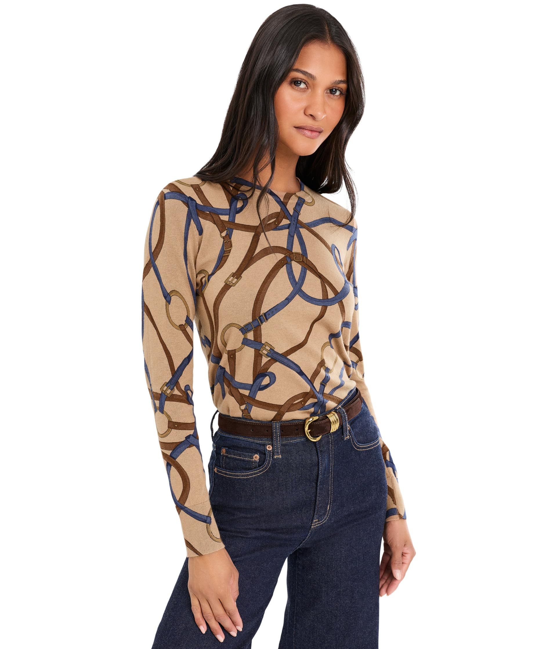 Belting-Print Cotton-Modal Sweater