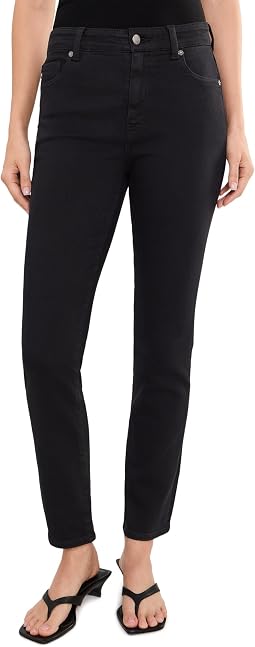 Mari Mid-Rise Slim Straight Pants in Super Black
