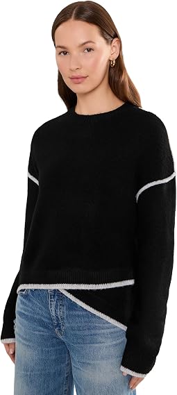 Long Sleeve Crew Neck Sweater with Cream Tulip Hem