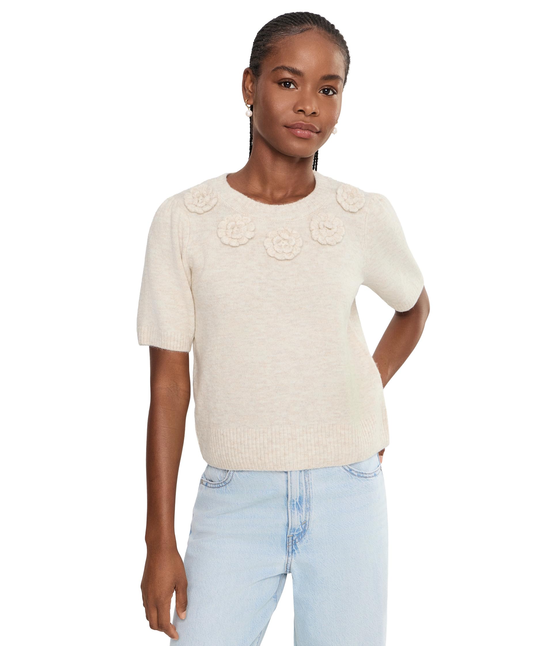 Short Sleeve Crew Neck with Flowers