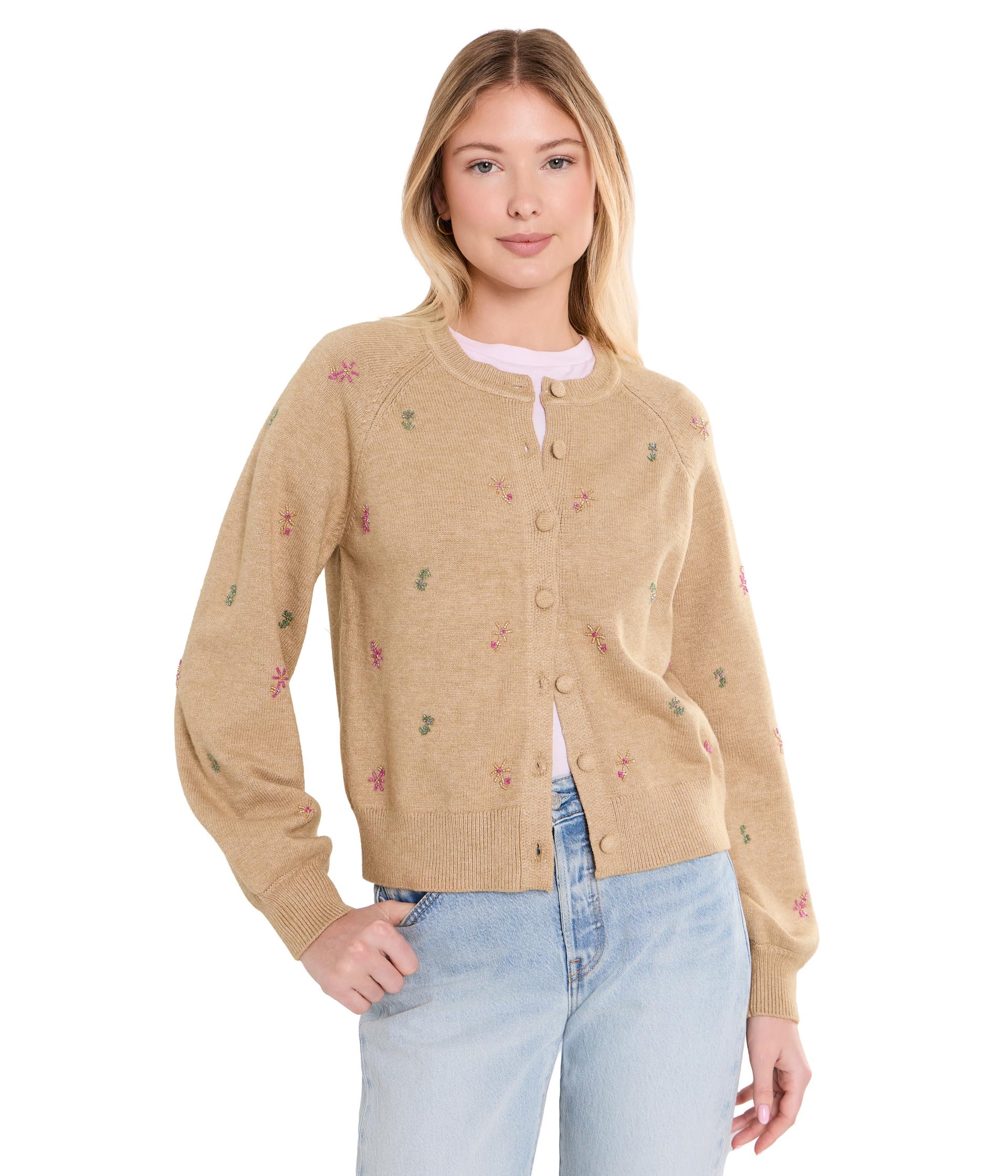Beaded Embroidered Cardigan with Self Covered Buttons
