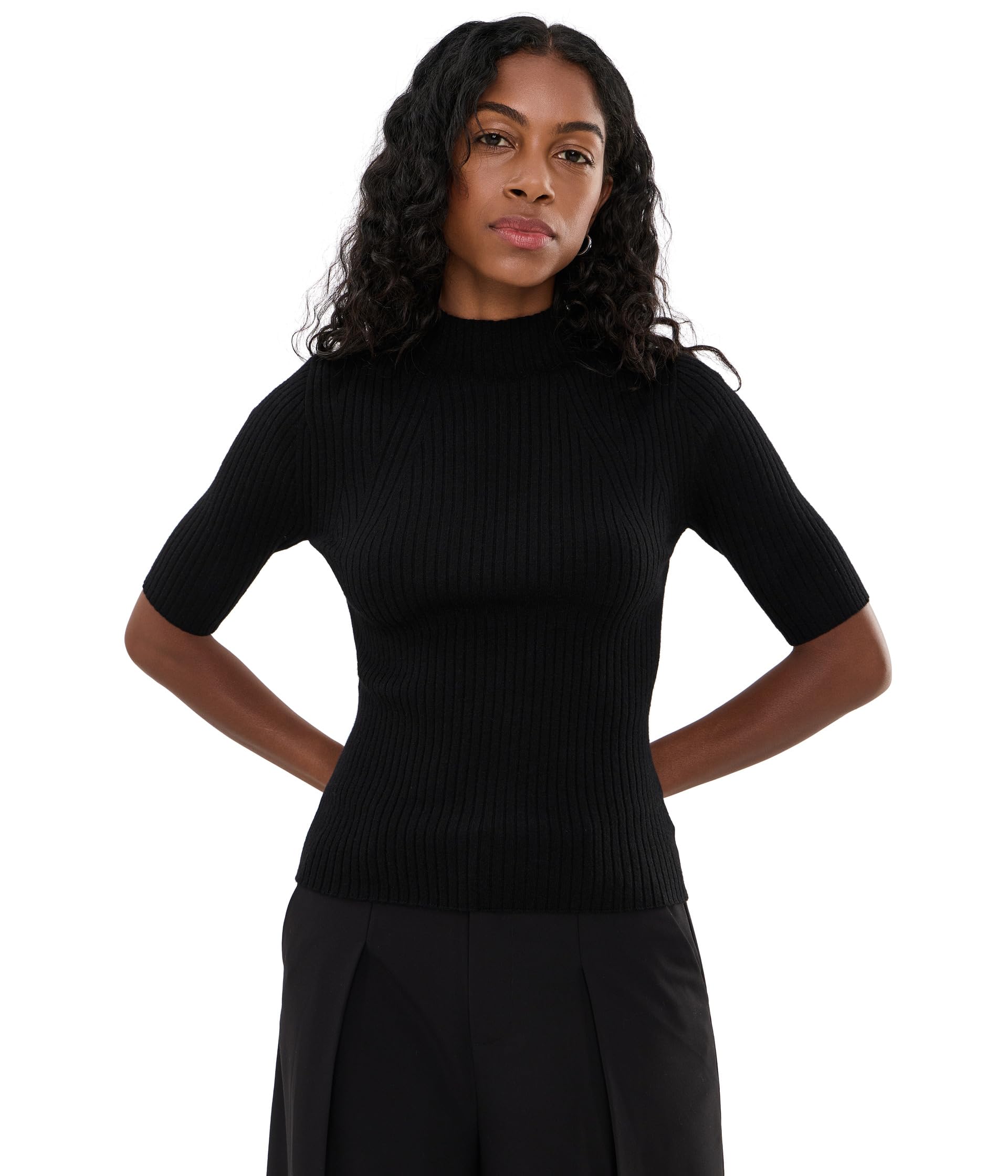 High Neck Ribbed Top