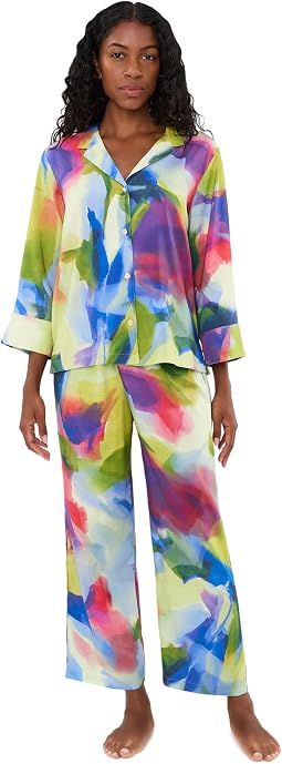 Kumo - Printed Stretch Satin Notch Pajama Set