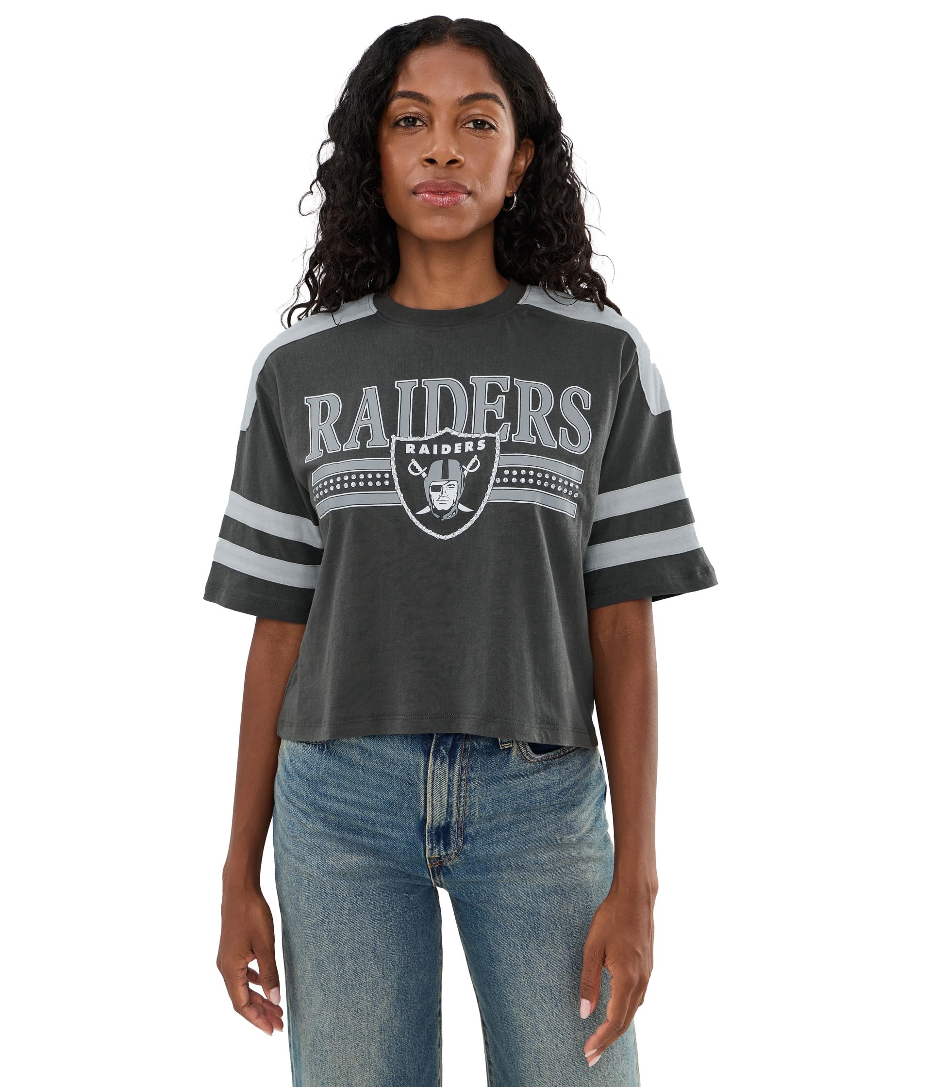 Кроп-футболка NFL Las Vegas Raiders с блестками и полосками