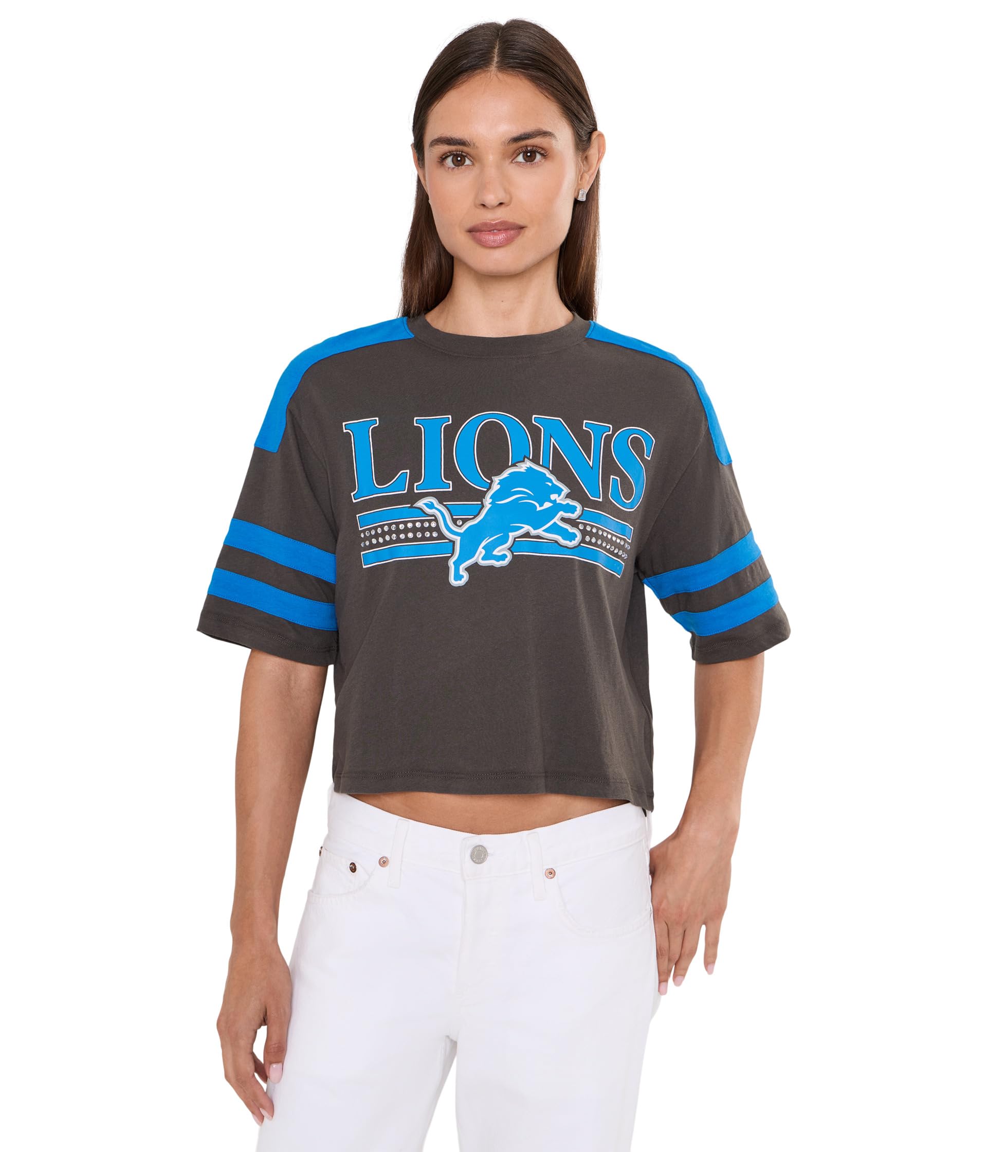 Кроп-топ NFL Detroit Lions с блестками и полосками